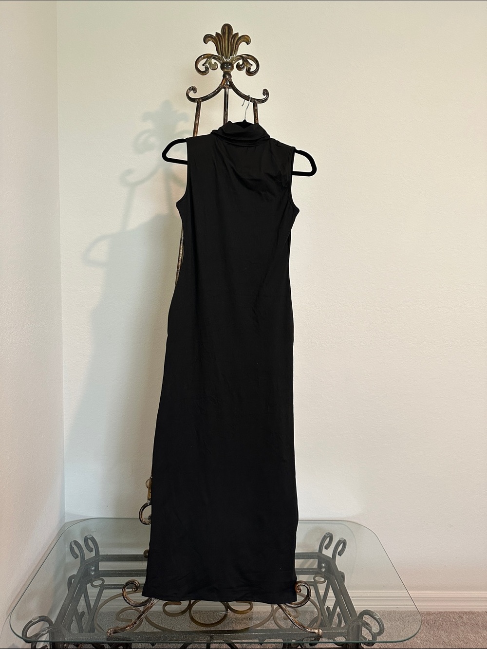 Sleeveless Black Maxi Dress with White Graphic Hem - Picture 3 of 3